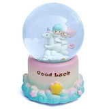 Cute Boy and Girl Sitting in Unicorn Snow Globe Cute Boy and Girl Sitting in Unicorn Snow Globe
