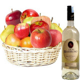 Assorted Fruit Basket with Sweet Summer Wine