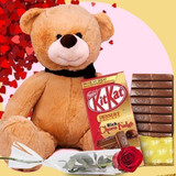 Brown Teddy With Kitkat Desert Chocolate (Free Rose)