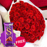 100 Long Stem Fresh Red Roses (Free Cadbury Silk Chocolate)