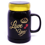 'Love You' Printed Black Ceramic Coffee Mug with Lid