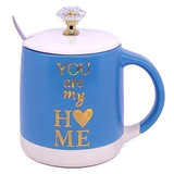 Ceramic Coffee Mug With Lid & Steel Spoon (Light Blue)