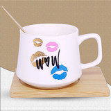 Lipstick Design Ceramic Coffee Mug With Spoon & Wooden Saucer