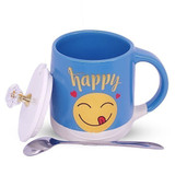'Happy Emoji' Printed Ceramic Mug With Lid & Spoon