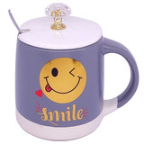Ceramic Coffee Mug With Lid & Steel Spoon (Grey)