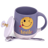 Ceramic Coffee Mug With Lid & Steel Spoon (Grey)