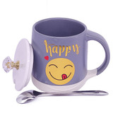 'Happy Emoji' Printed Ceramic Coffee Mug With Lid & Spoon (Grey)