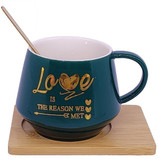 Ceramic Coffee Mug With Spoon & Wooden Saucer (Castleton Green)