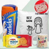 Best Mom Combo Gift with Ceramic Mug & Cushion (Free Snack Bag)