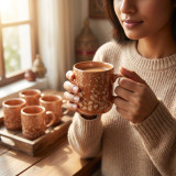 Brown Colour Texture Design 6 Pcs Cup Set
