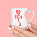 Print Your Photo And Message In Heart Shape Handle Mug