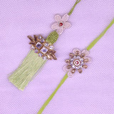 Bhaiya Bhabhi Stone Decorated Floral Rakhi Thread