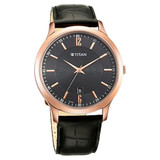Titan Black Leather Strap Watch For Men - 1825WL03 Titan Black Leather Strap Watch For Men - 1825WL03