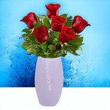 'Have a Good Time' Printed Ceramic Vase With Red Roses