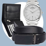 Black Leather Belt & Wallet Combo With Titan Men's Watch With Date & Day