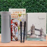 Books & Spiral Notebook Hamper With Pens, Chocolates & Bottle