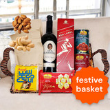 Beverage Hamper With Cheese, Sweets and Dry Nuts