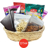 Dry Nuts, Namkeens, Pen & Notebook in a Basket