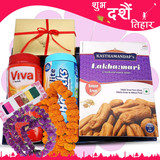 Tray with Horlicks, Viva & Sweets (Free Saptarangi Tika) Tray with Horlicks, Viva & Sweets (Free Saptarangi Tika)