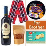 Mala Set with Wine, Dry nuts and Muffler For Brothers (Free Saptarangi Tika)