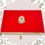 Dry Nuts Decorated Festival Red Velvet Gift Box (Ganesh Velvet Cover Box)