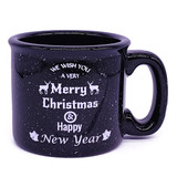 'Merry Christmas and Happy New Year' Printed Black Ceramic Coffee Mug