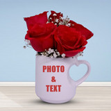 Personalized Heart Shape Handle Mug Including Red Roses
