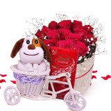 Combo of Fresh Red Roses, Chocolate With Cute Dog on Rickshaw (Free Chocolate)