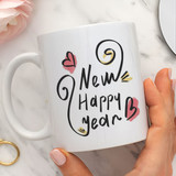 Cute White Ceramic Mug with Printed New Year Wishes