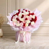Gorgeous 50 Bunch of White, Red and Pink Roses