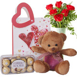 Ferrero Chocolate Box, Cute Brown Teddy and Roses
