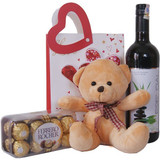 Ferrero Chocolate Box, Cute Brown Teddy and Sweet Red Wine