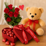 Chocolates, Roses and Teddy Bear