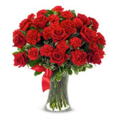 Beautiful Red Arrangement Vase (10 Red Roses and 15 Red Carnations with Fillers)
