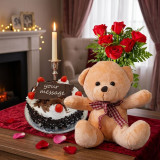 Black Forest Cake 1lb, Cute Teddy and Roses CC-90