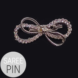 Silver Bow Designed Stone Studded Saree Pin