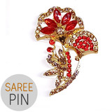 Bouquet style Red Stone Studded Saree Pin