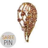 Saree Pin Golden Leaf Design Stone Studded