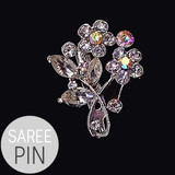 Saree Pin White Stone Flower Vase Design