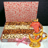 Poly-resin Om Ganesha Statue With Dry Nuts In Floral Printed Folding Nepali Paper Box