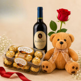 Ferrero Rocher, Wine Bottle, Teddy With FREE Rose