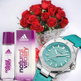 Adidas Natural Vitality EDT Perfume-50 ml With One Dozen Rose & Watch