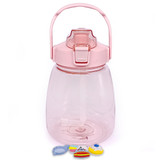 Pink Transparent Water Bottle with Straw- 1.3 Ltr