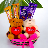 Adorable Couple Teddy & Chocolate Love Basket