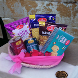 Cookies & Haldiram's Namkeen With Gulab Jamun & Rasgulla in a Beautiful Decoration Basket