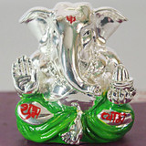 Silver Wax Idol of Lord Ganesh Ji (Green)
