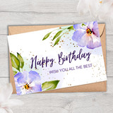Beautiful Flower Printed Happy Birthday Greeting Card