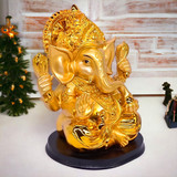 Exotic Gold Mukut  Ganesh Ji Statue - 9"