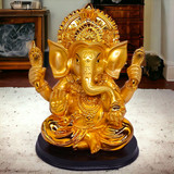 Exotic Gold Mukut Ganesh Ji Statue - 9"