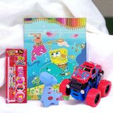 Play Time Monster Trucks Toy With Pencil Set, Colouring Book & Eraser